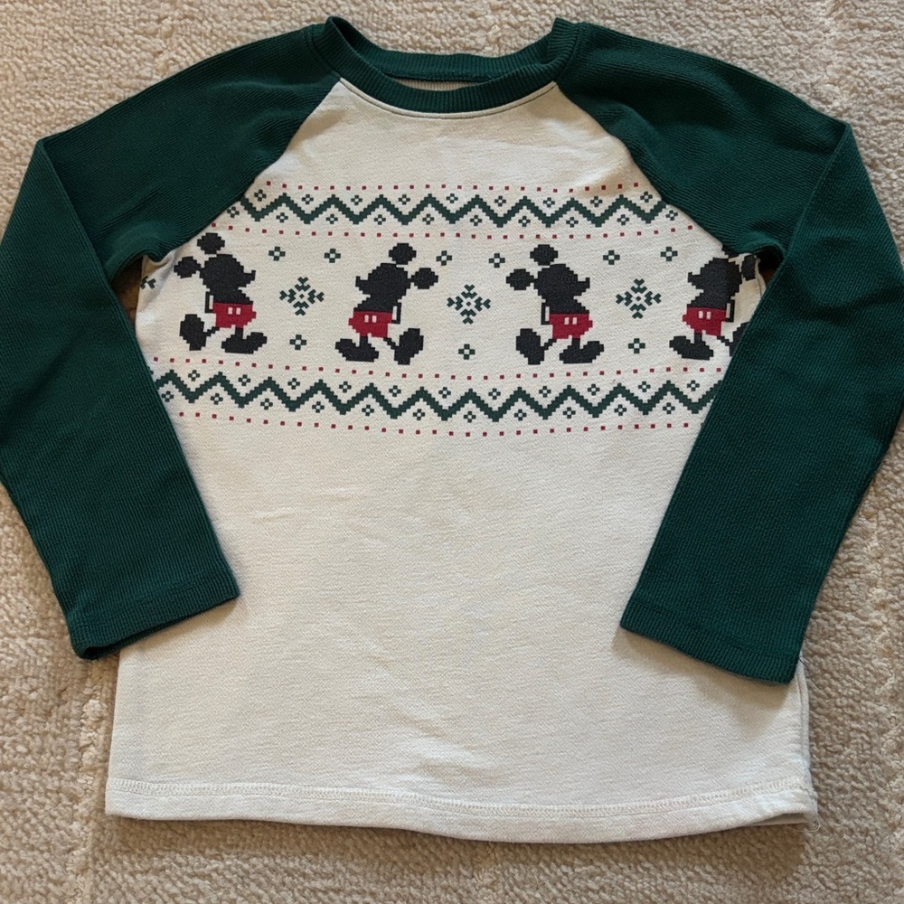 Kids Green and White Graphic Shirt with Mickey Mouse